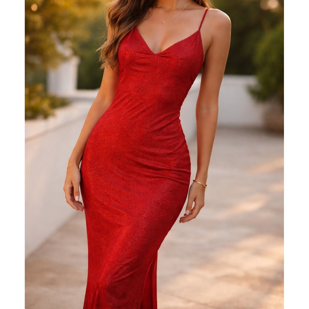 NWT White Fox Sleeveless V-Neck Trust Issues Maxi Dress‎ Women's Large Red